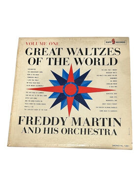 Vintage Freddy Martin Vinyl LP Great Waltzes World Vol 1 Kapp Black Canada